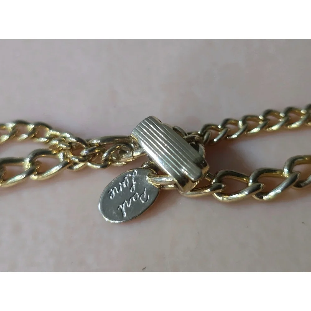Park Lane Vintage Gold Tone Double Strand Tassel Necklace Cream Faux Pearl Bead‎